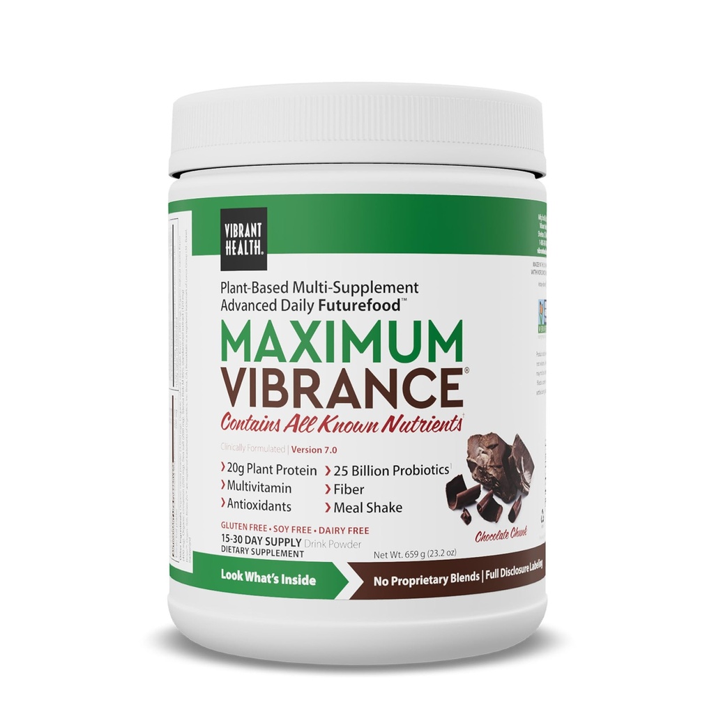 Vibrant Sundhed, Maksimal Vibrance, Komplet Vegansk Målshake med Plant- baseret protein, Chokolade Chunk, 15 Servere