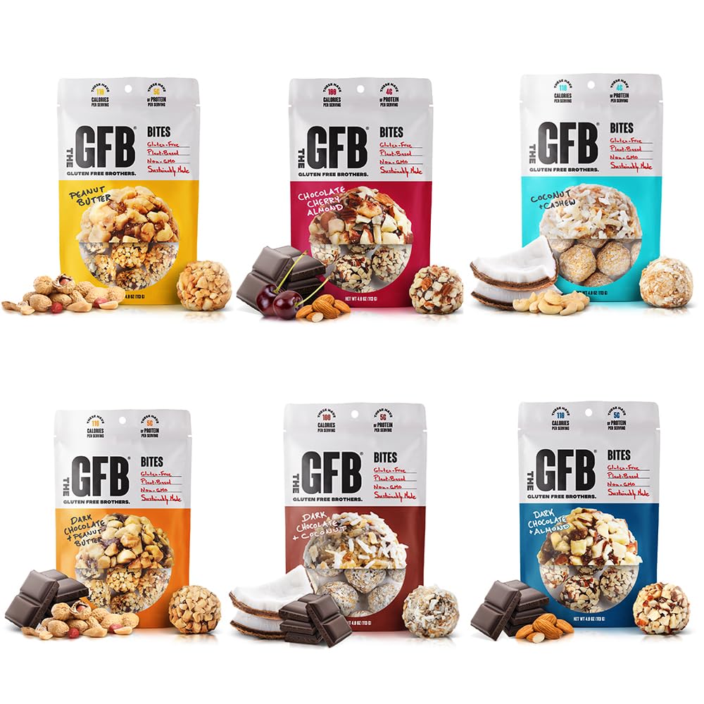 GFB Variety Pack Protein Bites - Gluten Free, Plant Based, Non GMO, Sustainable Made - Latterligt Tasty, Sund, Vegan, Protein Energy Balls, 4 oz (6 Greve)