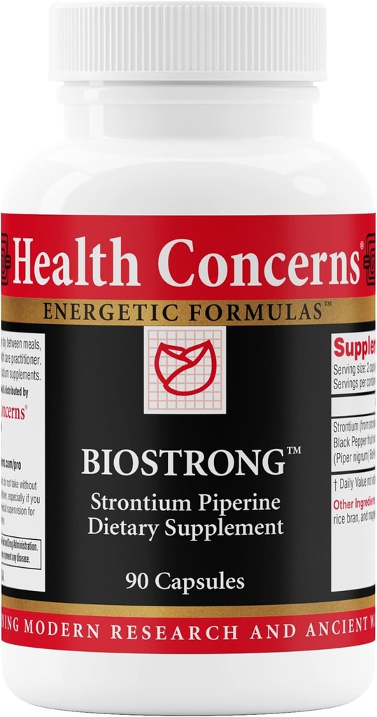 Sundhedsmæssige bekymringer BioStrong - Knoglestyrke og densitet Support - Strontium & BioPerine Black Pepper Extract for Joint Mobility - Kinesisk Herbal Blend for mænd og kvinder - 90 Kapsler