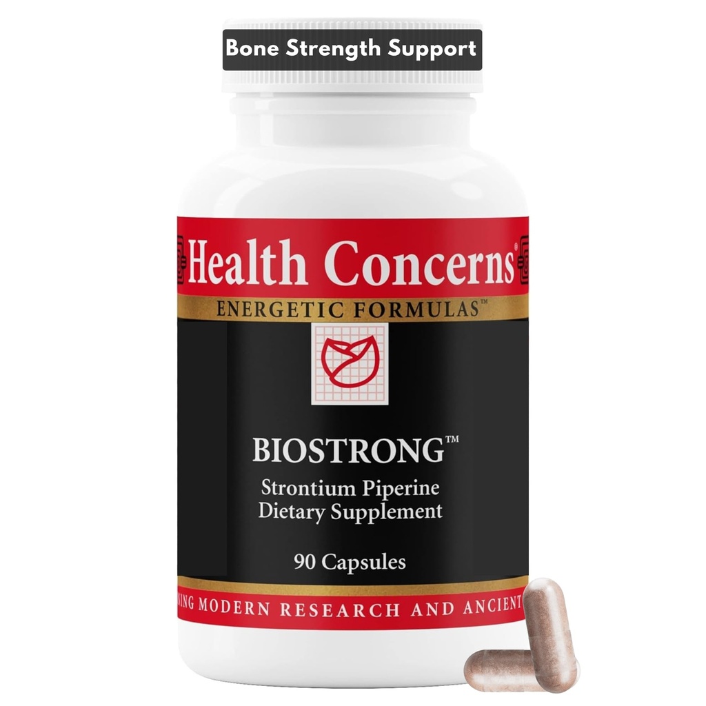 Sundhedsmæssige bekymringer BioStrong - Knoglestyrke og densitet Support - Strontium & BioPerine Black Pepper Extract for Joint Mobility - Kinesisk Herbal Blend for mænd og kvinder - 90 Kapsler