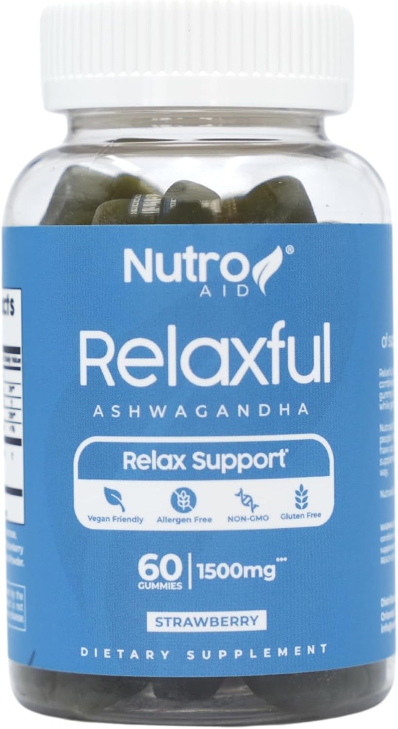 Ashwagandha Gummies - afslappende rolig gummies - vingummi vitaminer med tropiske jordbær flavor - Ashwagandha Kosttilskud Root Extract Herbal - Multivitamin Gummies til søvn - 60 Gummies