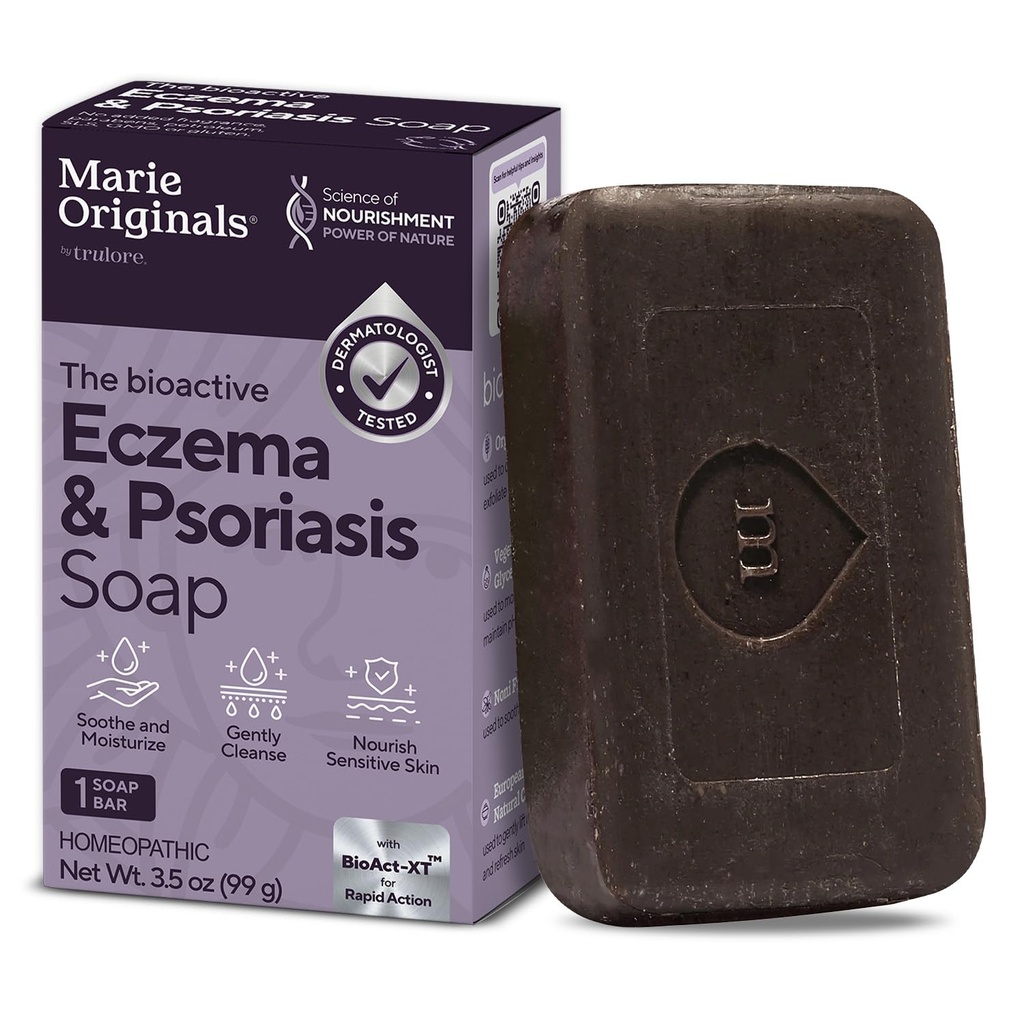 Marie Originals Eczema Face Soap Body Wash Bar - All Natural Psoriasis, Dermatitis Treatment for Dry Itchy Flaky Skin Relief - Gentle afgiftning, Healing, Anti- Itch, Cleansing Skincare (Pack of 1)
