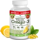 Bedste tredobbelt styrke Omega 3 Fish Oil Pills - 180 kapsler - 2400mg høj potens Burpless Lemon Flavor 864mg EPA 576mg DHA Ultra Pure Liquid Softgels for Brain Joins Eyes Heart Health Supplement