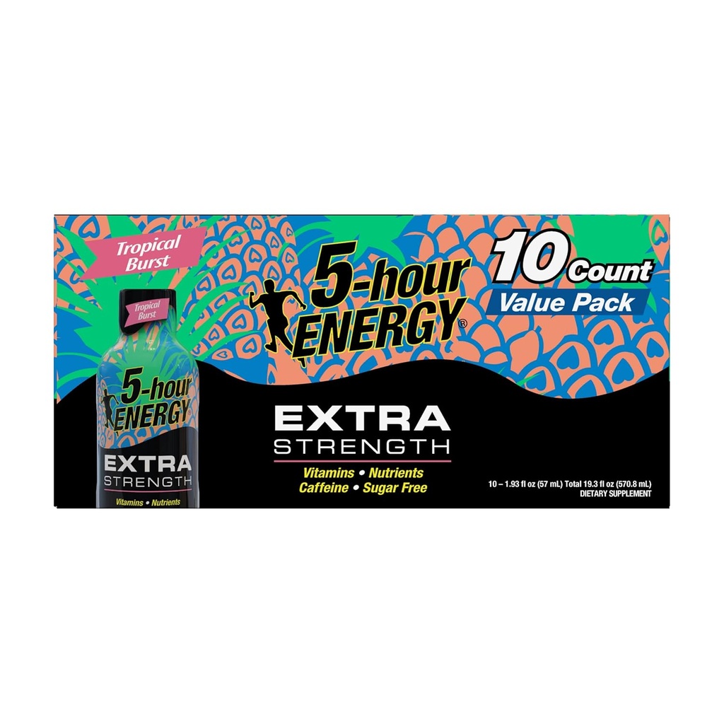 5-timers energi, Shot Extra Strength, Tropical Burst, 1,93 Fl Oz, 10 Greve