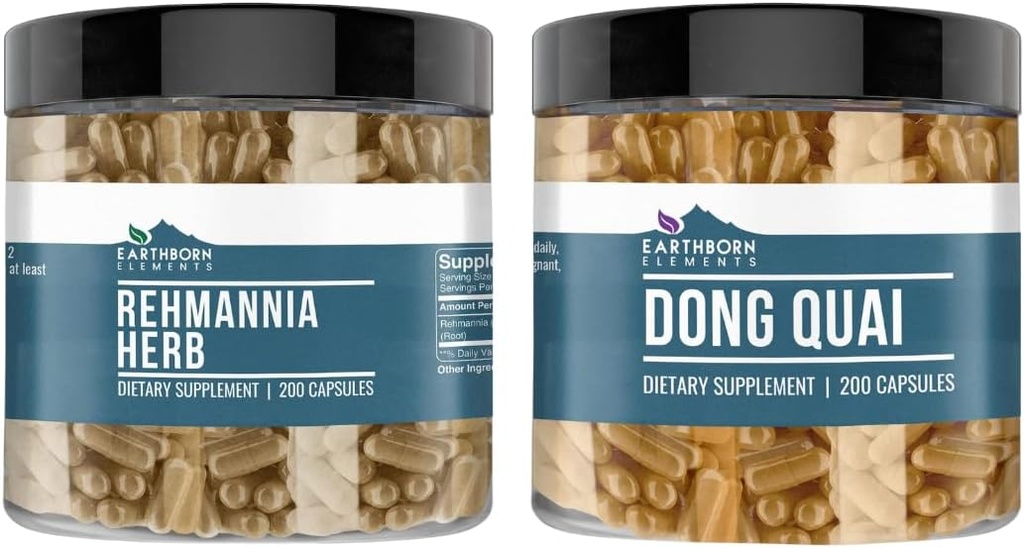 Earthborn Elements Rehmannia Herb and Dong Quai Bundle, 200 Kapsler Hver, Pure & Ufortyndet, Ingen tilsætningsstoffer