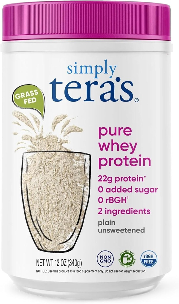 simpelthen tera 's Pure Whey Protein Powder - Græs Fed Whey Protein Powder, Clean & Natural, Unflavored, Non- GMO, Kosher, Usødet - 12 Oz.