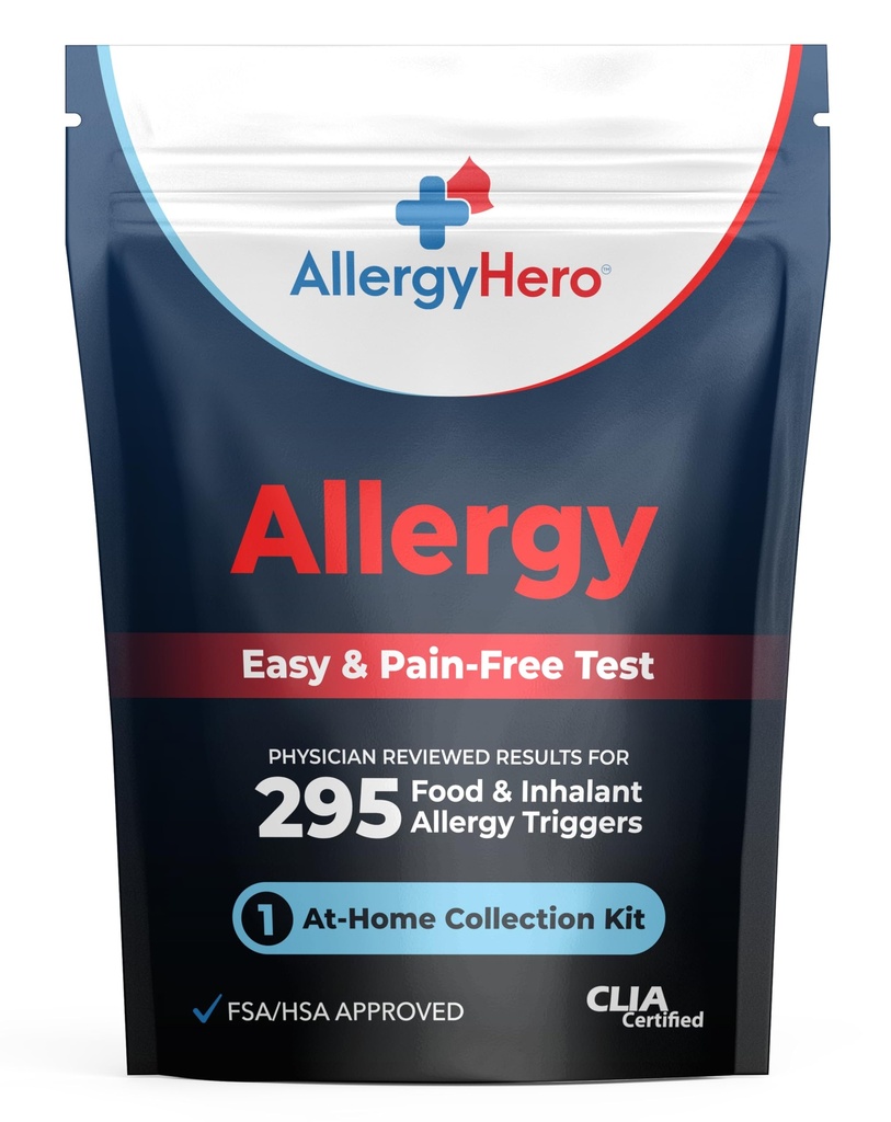 AllergyHero Omfattende Food and Environmental Allergy Test Kit med 295 Triggers for voksne og børn - Nem og Pain- Free at- Home Use Allergy Test Kit med præcise resultater