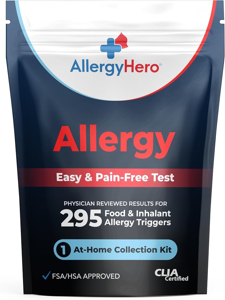 AllergyHero Omfattende Food and Environmental Allergy Test Kit med 295 Triggers for voksne og børn - Nem og Pain- Free at- Home Use Allergy Test Kit med præcise resultater