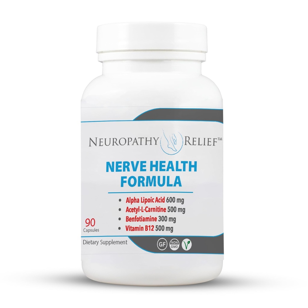 Neuropati Relief ™ Nerve Health Formel - Advanced Support with Alpha Lipoic Acid, Acetyl- L- Carnitin, Benfotiamin og B12- 90-vitamin kapsler