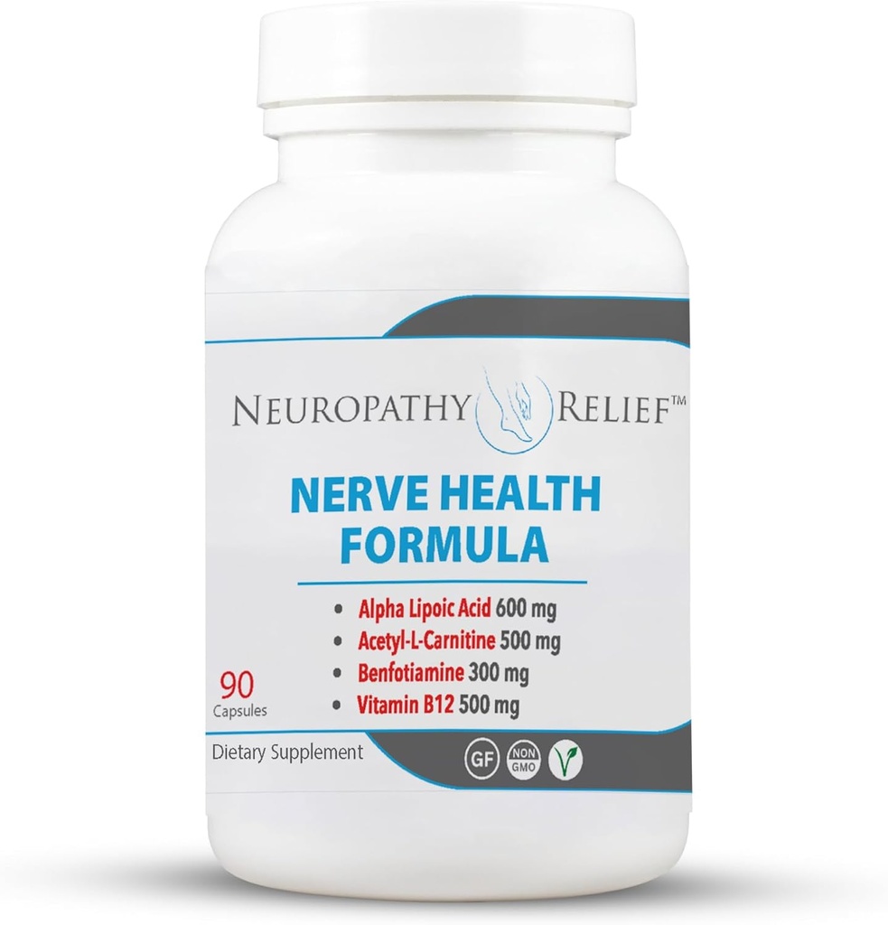 Neuropati Relief ™ Nerve Health Formel - Advanced Support with Alpha Lipoic Acid, Acetyl- L- Carnitin, Benfotiamin og B12- 90-vitamin kapsler