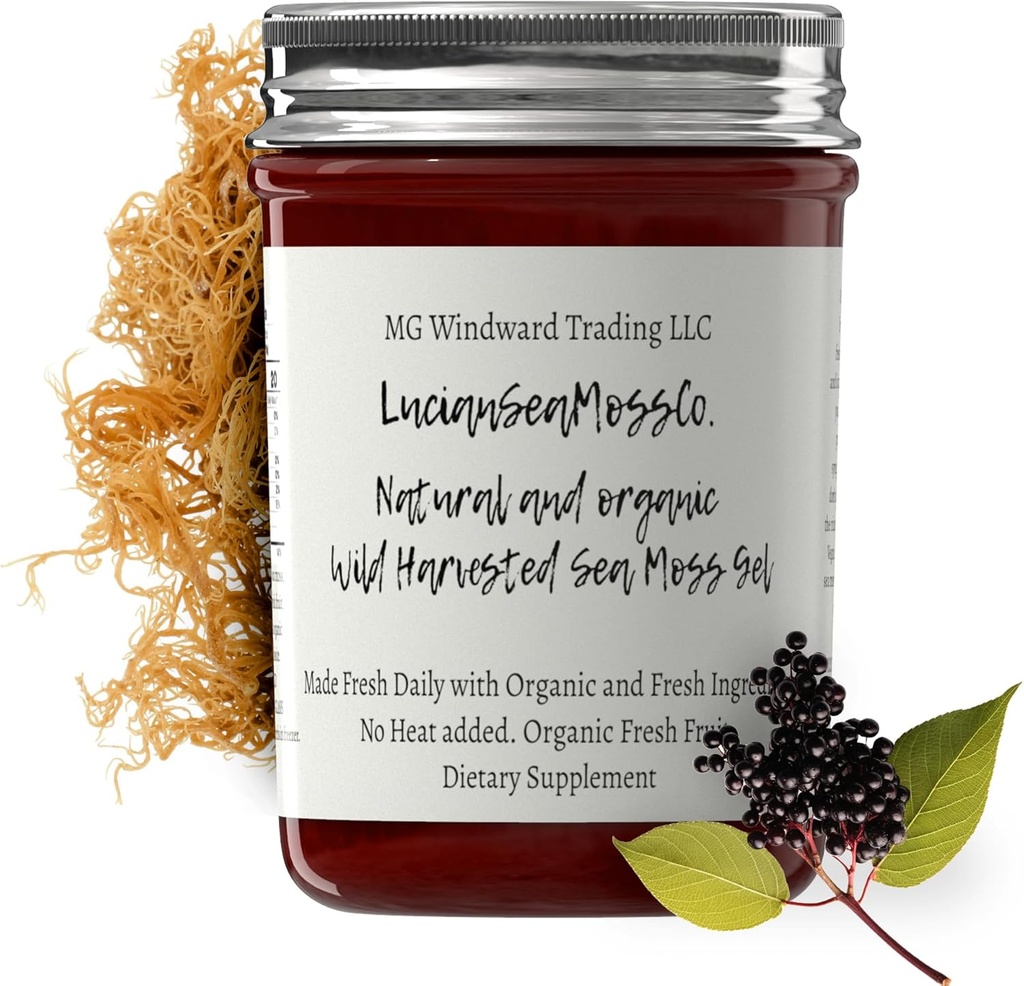 Dr. Sebi Inspired Alkaline Organic Fresh Elderberry Ginger Sea Moss Gel - Natural Essential Vitamins, Minerals Plus Antioxidants Wild Harvested from Saint Lucia (8 oz.)