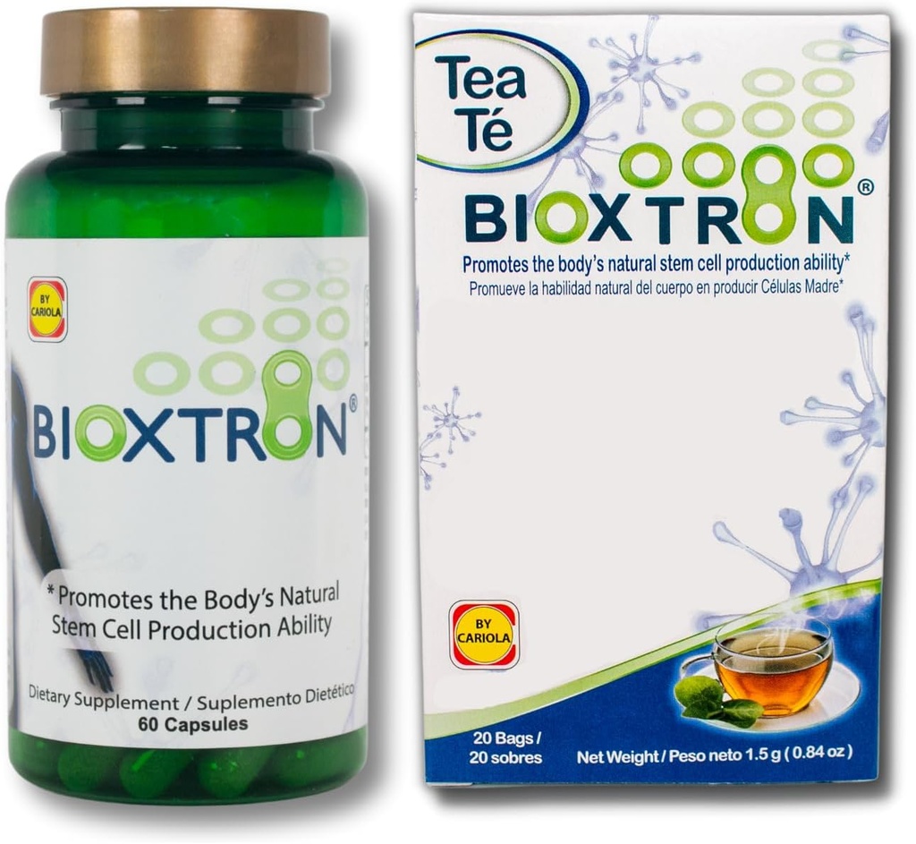 Bioxtron Natural AFA Stem Cell Supplement - Fælles støtte & muskelsmerter - Immunsystemet support - Support Energiniveauer - Natural Blue Green Algae Spirulina - 60 Caps + Tea Tasker
