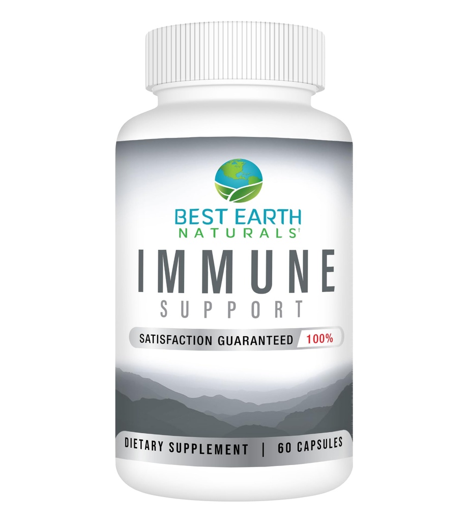 Best Earth Naturals Immunsupport Supplement - Multi Vitamin til voksne med vitamin C 30mg, vitamin E 30 Iu, gurkemeje, champignon, hvidløg supplement & mere - 60 kapsler