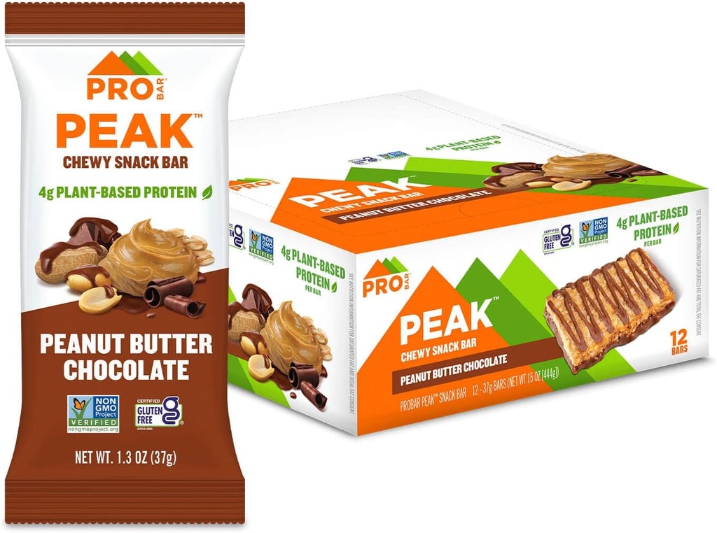 PROBAR - Peak Bar, Peanut Butter Chocolate Snack Bars, 4g Protein, Non- GMO, Gluten- Free (Pack of 12)