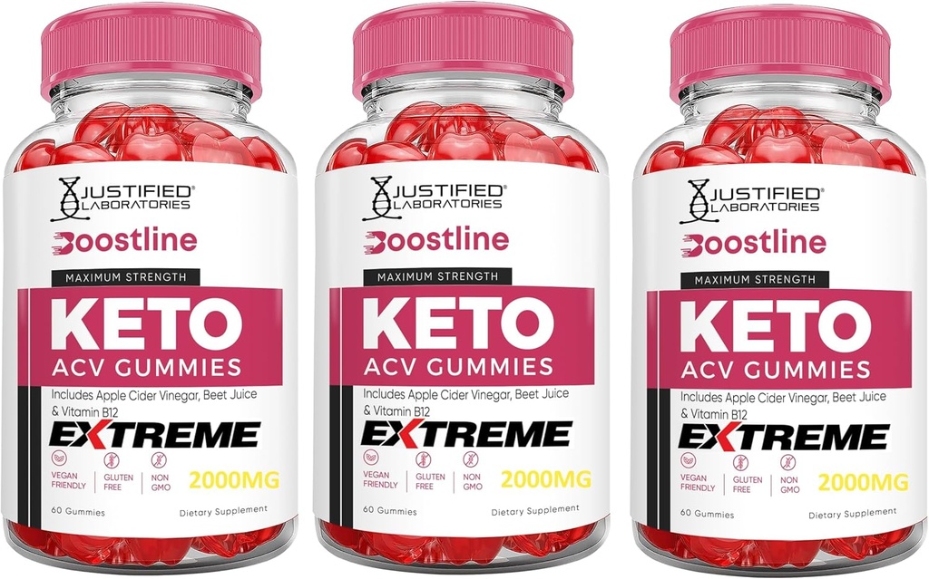 Justified Laboratories (3 Pack Boostline Keto ACV Gummies Extreme 2000MG Boost Line Keto Gummies Apple Cider Vinticaria Formuleret med Pomegranate Beet Juice Powder B12 Vegan Non GMO 180 Gummys