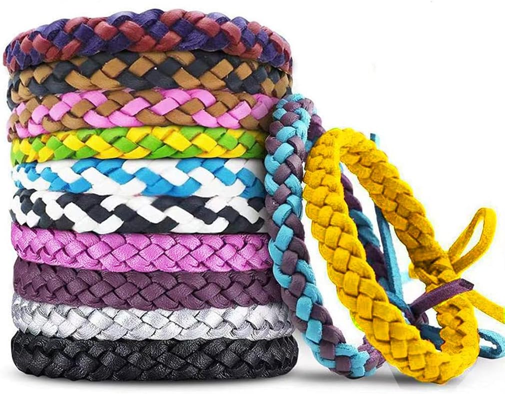 12 Pack Mosquito Repellent Bracelets, Individually Wrapped PU Leather Insect & Bug Repellent Wrist Bands for Kids & Adults Outdoor Camping Fishing Traveling