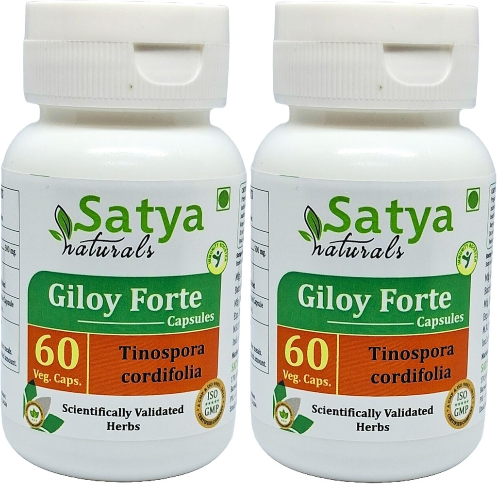 Giloy Forte Capsules 500 mg. 60 Veg. Capsule | Guduchi (Tinospora Cordifolia) Extract Capsules for Men and women | Indian Ayurvedic Herbal Supplement/Remedies (2 Bottles of 60 Capsules)