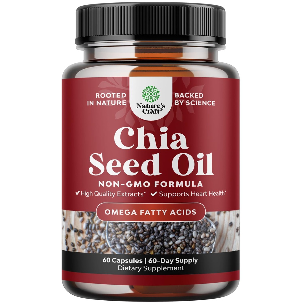 Chia Seed Oil Extract Kapsler - Plant baserede Omega 3 6 9 Supplement og daglige Fiber Kapsler til voksne fordøjelse og immunforsvar og hjerte sundhed - Omega 3 Fedtsyrer Supplement for mænd og kvinder
