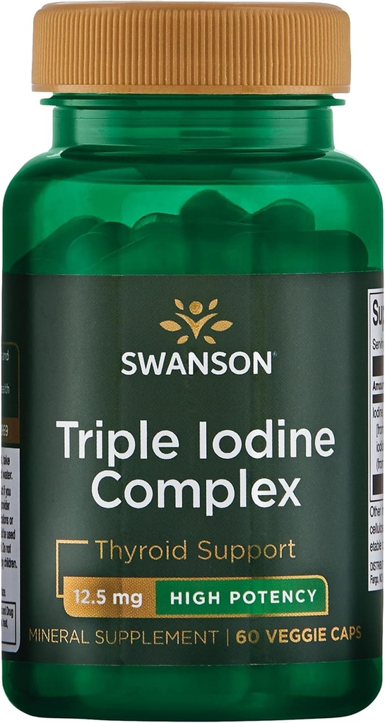 Swanson Triple Jod Complex- Natural Supplement for Vital Thyroid Support- Promodes Metabolic Funktion, Øget produktion af røde blodceller, & Heart Health- (60 Veggie kapsler, 12, 5 mg hver) 1 pakke