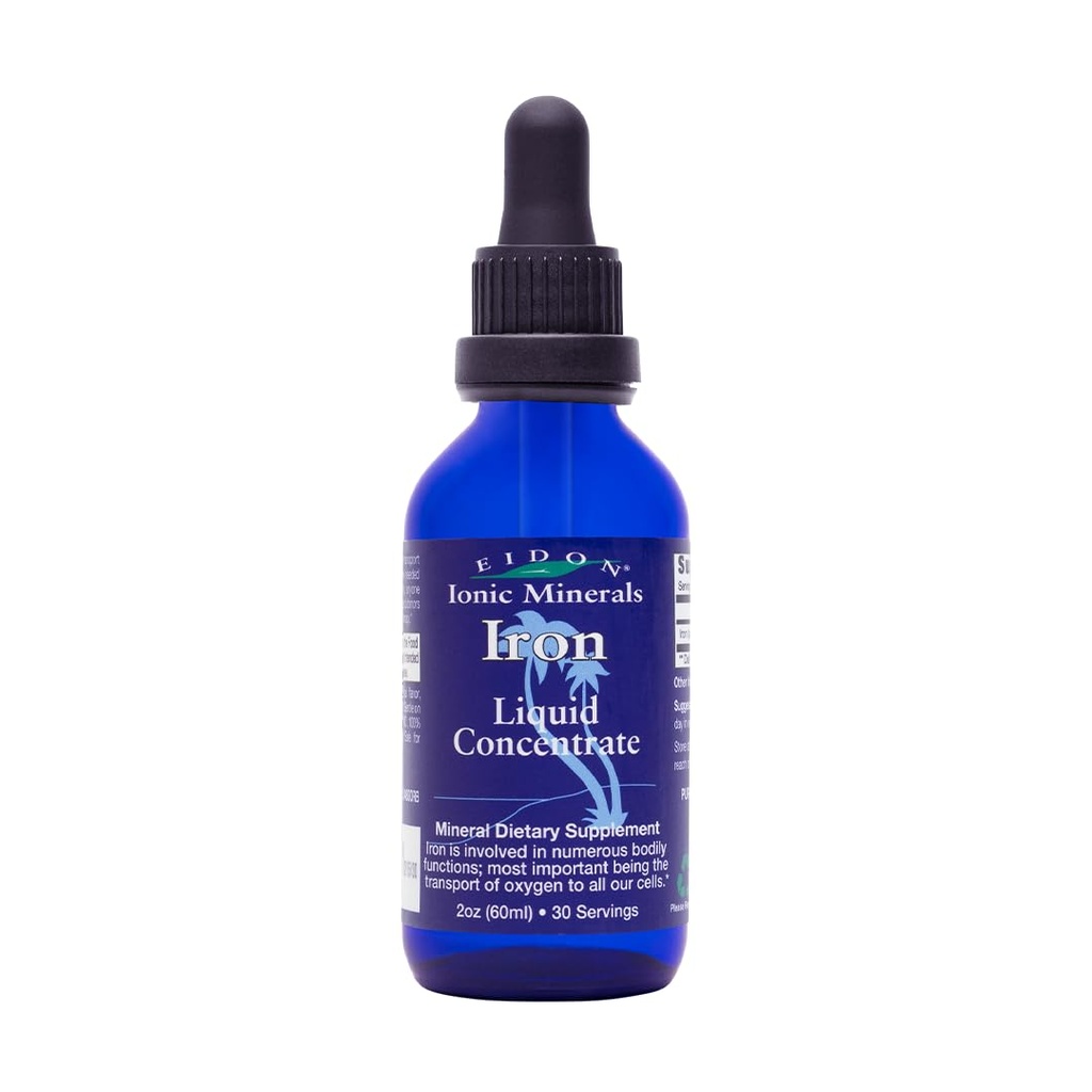 Eidon Iron Liquid Concentrate - Flydende jerntilskud til kvinder og mænd, Vegansk jernsulfid jerndråber til voksne & børn, Natural, High Potency, Gluten Free - 2 Fl Oz flaske med Dropper (pakke med 1)
