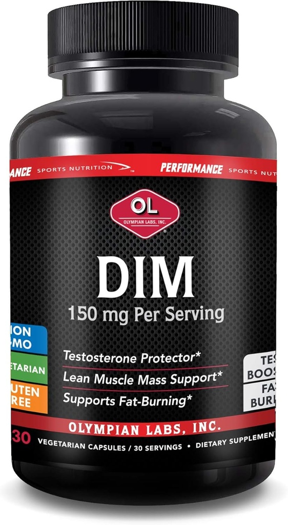 Olympian Labs DIM 150mg - DIM Diindolylmethan supplement kapsler Support Hormone Balance, Clear Skin, PCOS, & Hjælp i Fitness Regimes - 30 kapsler (30 dages forsyning)