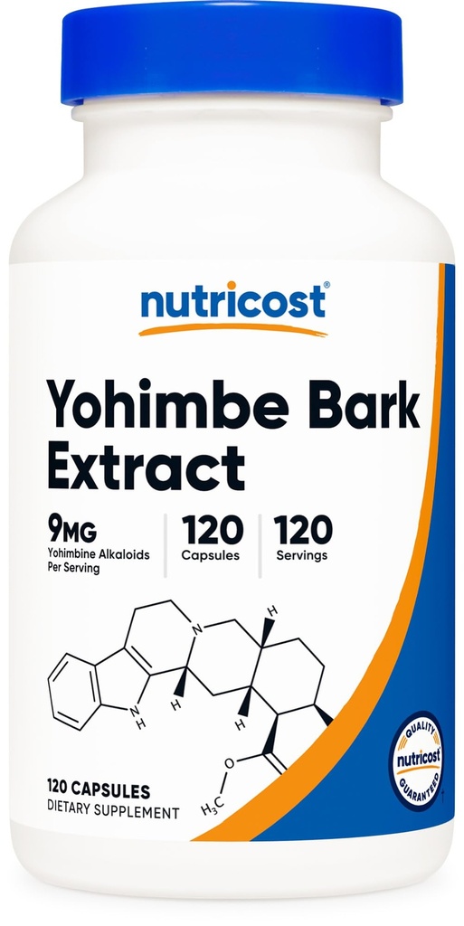 Nutricost Yohimbe Bark Extract 450mg (9mg Yohimbine Alkaloider), 120 Kapsler - Extra Strength, Gluten Free, Non- GMO