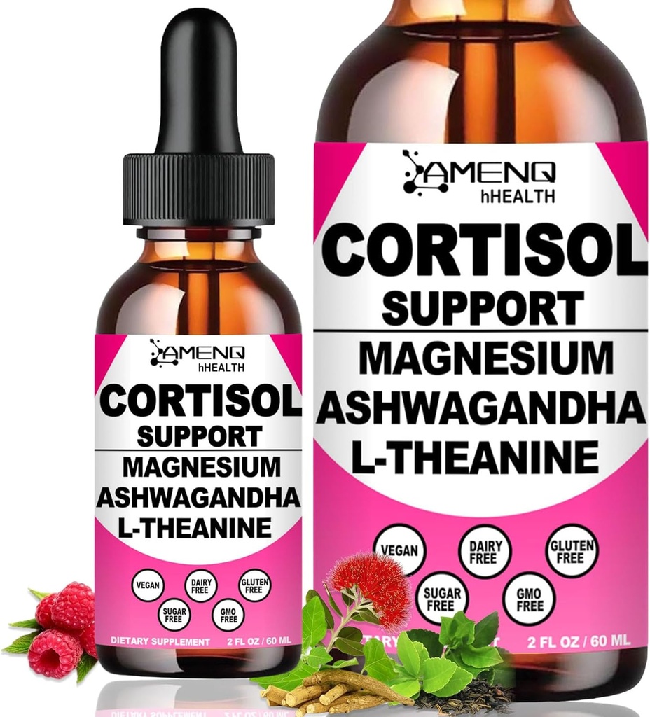 2 Pack Cortisol Kosttilskud til kvinder, 17- in-1 Cortisol rolig Detox Reducer Manager w. Magnesium Ashwagandha Theanin, Cortisol flydende dråber til afslapning, Recess Mood & Hormone Harmony, Cortisol drik mix