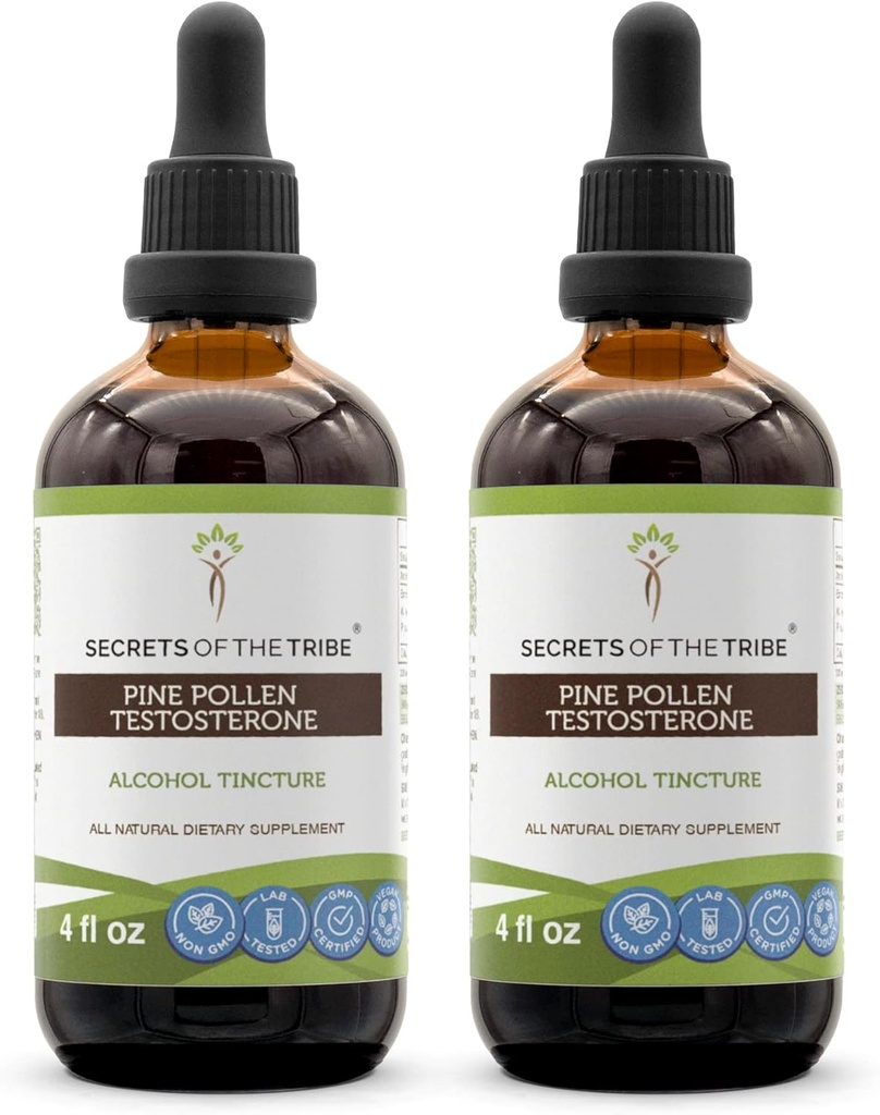 Hemmeligheder ved Tribe Pine Pollen Testosteron Tincture Alkohol Extract, Wildcrafted Pine Pollen (Scots Pine, Pinus sylvestris) Tørret Pollen (2x4 FL OZ)