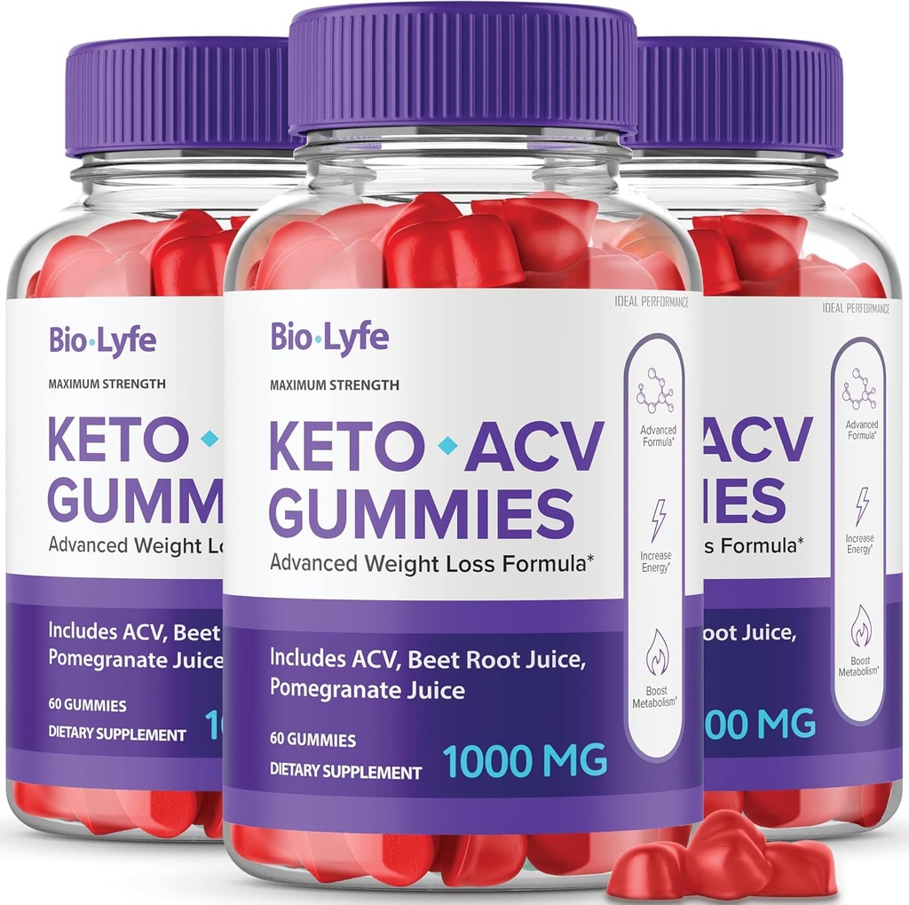 Biolyfe Keto + Gummies, BiolyfeKeto ACV Keto Supplement Gummies - Maximum Strength, Keto + ACV Gummys, All Natural Support Formel Keto + ACV Avanceret formel, Biolyfe Keto Gummy Anmeldelser (3 Pack)