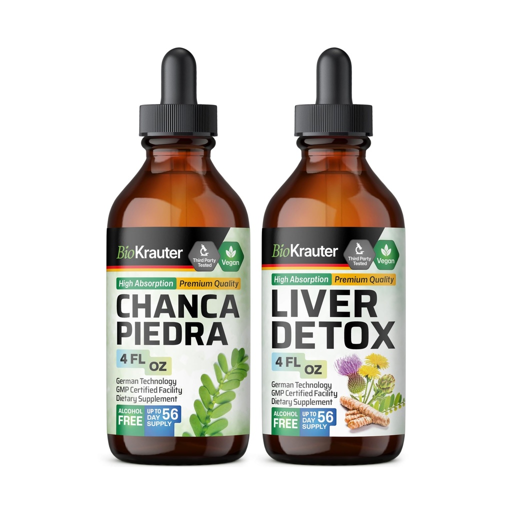 BIO KRAUTER Chanca Piedra Tincture 4 Fl. Oz. & Lever Detox Tincture 4 Fl. Oz.