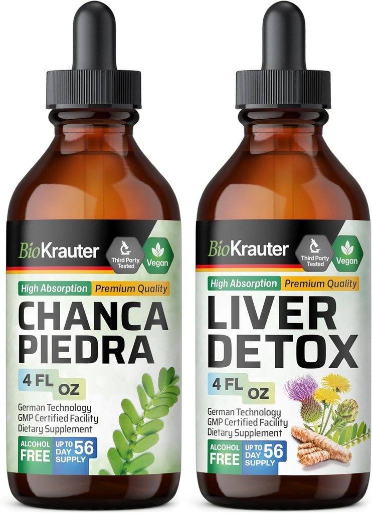 BIO KRAUTER Chanca Piedra Tincture 4 Fl. Oz. & Lever Detox Tincture 4 Fl. Oz.