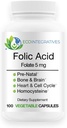 Folinsyre Folat 5mg (B9) Prenatal, reproduktiv sundhed, homocystein, Metabolisme, cardiovaskulær, Knogler, immunforsvar, Allergen Free, Non GMO - 100 Veganske kapsler