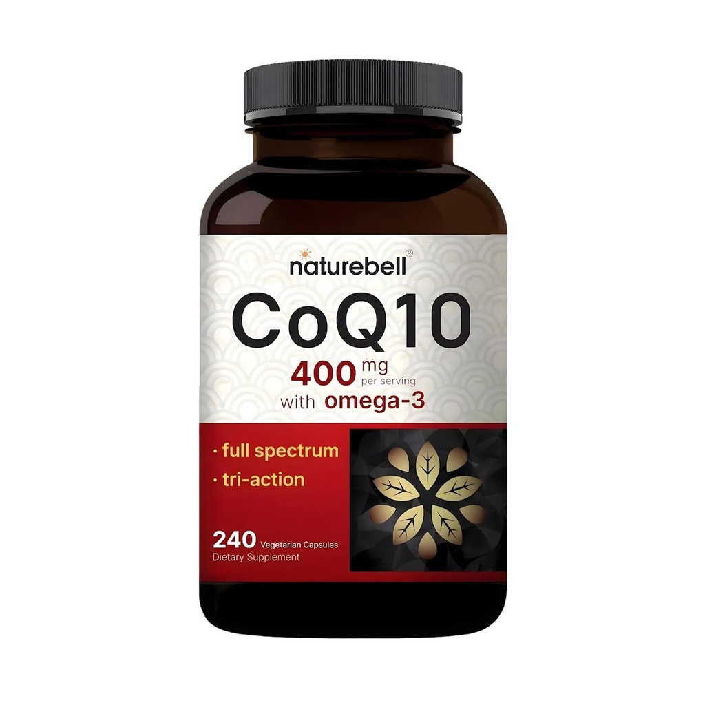 NatureBell CoQ10 400mg med OMEGA- 3- 240 kapsler - Antioxidant supplement til Heart & Energy Health Support - understøtter cellulær energi * - Ekstra styrke Coenzym Q10