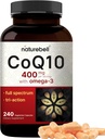 CoQ10 400mg med Omega 3 fedtsyrer, 240 Kapsler; Stabil High Absorption Form - Antioxidant Support for Heart & Energy Health * - Ekstra styrke Coenzym Q10 Supplement