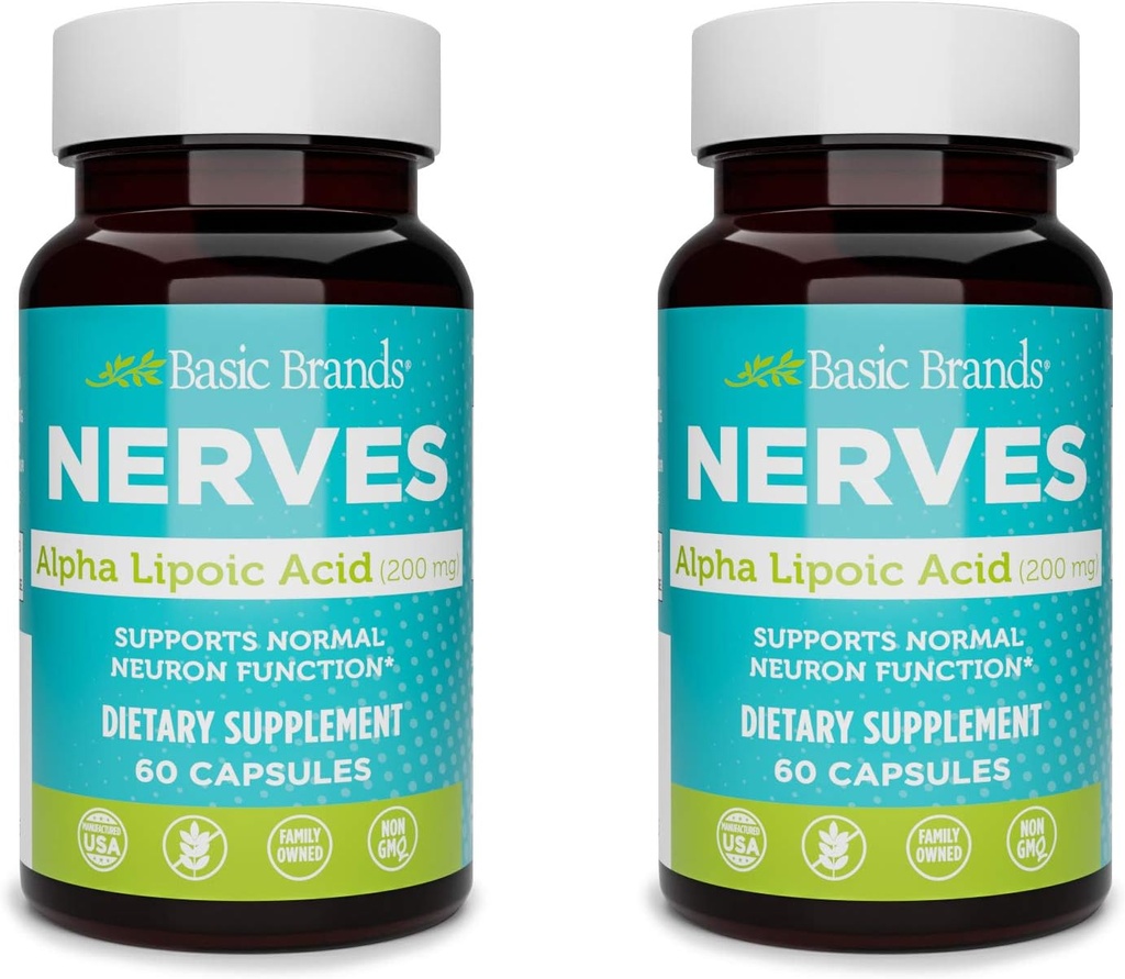 Basic Brands Alpha Lipoic Acid 200mg - Potent antioxidant ALA supplement til sund nervefunktion & Metabolisme - 60 kapsler - 2 - Pack
