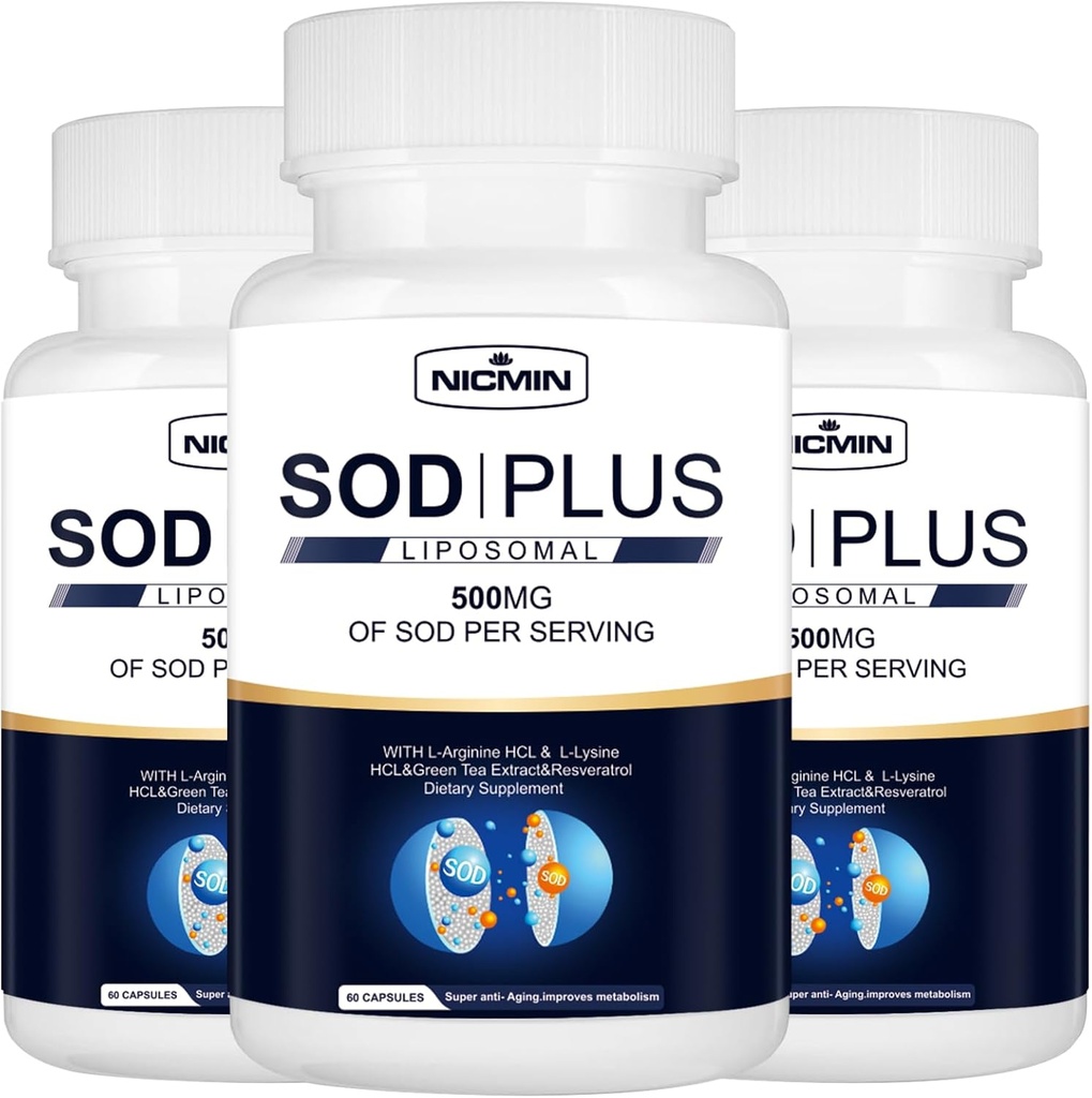 Superoxide Dismutase Supplement 500mg - Respons Plus med Liposomal Glutathion, AKG, Green Tea Extract, L- arginin, Lysin, Resveratrol og E-vitamin til immunforsvar, Antioxidant 180 kapsler