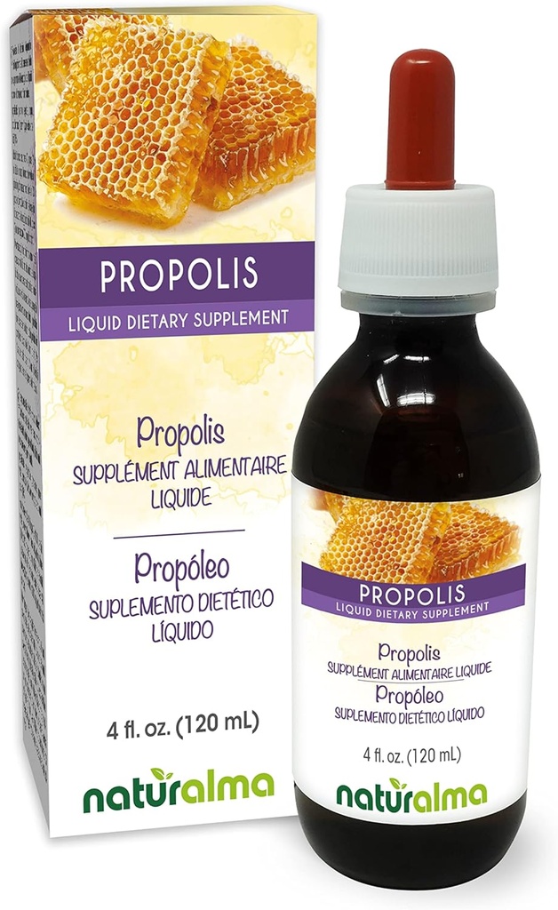 Naturalma Propolis (Propolis) Resin Alkohol- Gratis tinktur - 4 fl oz flydende ekstrakt i dråber - Kosttilskud