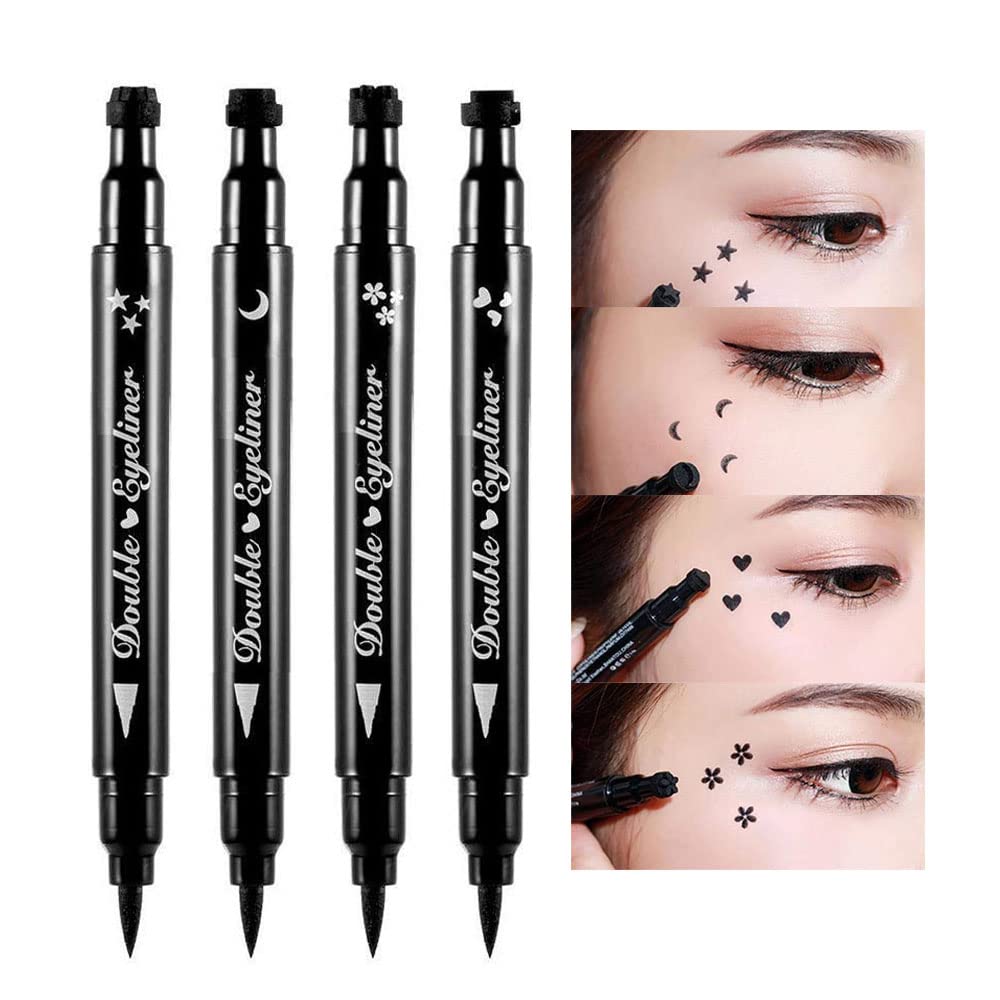 BINGBRUH Double- sidet flydende stempel Eyeliner Pen, ansigt Stempler Makeup Ekstremt sort vandtæt Slim Gel Felt Tip High Black Pigment Flydende Eyeliner & Seal (sort)