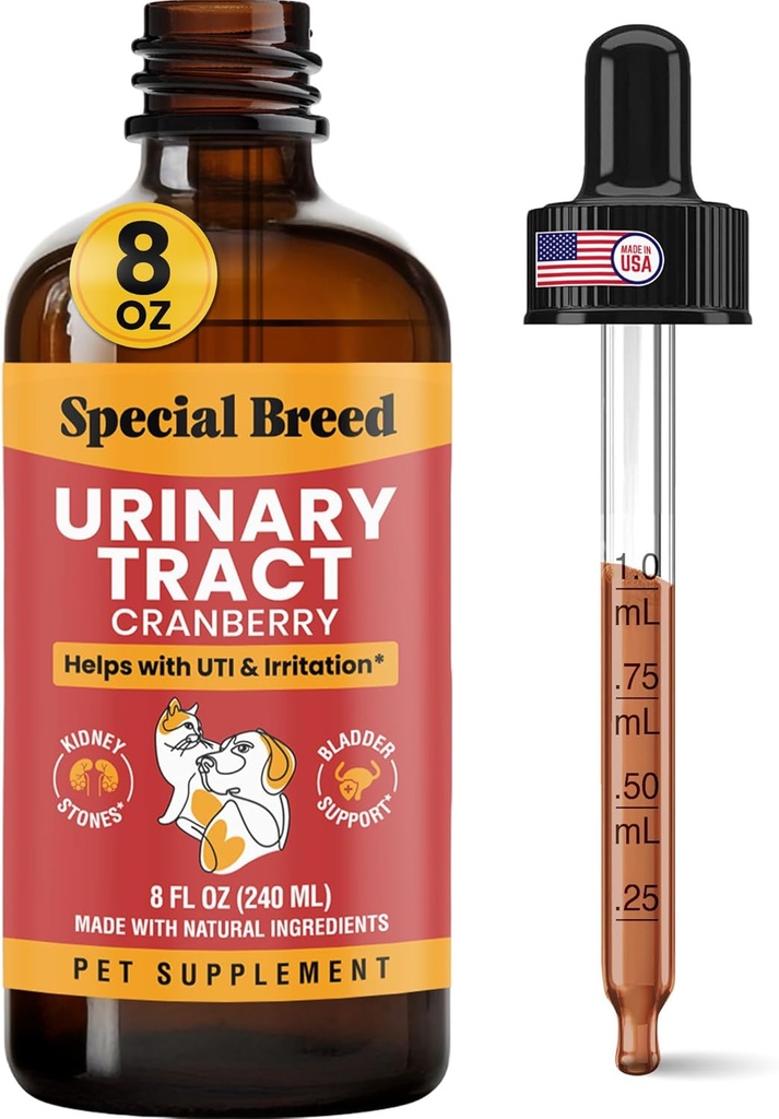 8 Ounce Urinary Tract Infektion Behandling for katte og hunde - Gradueret Dropper (1 / 4 ML trin op til 1 ML) Tranebær UTI supplement, Nyre og Brege Support, 8 oz