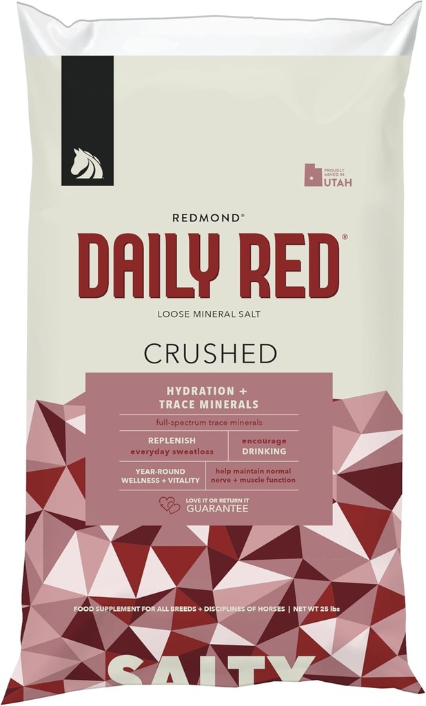 Daglig Rød Knust Loose Minerals Note 124; Mineral Salt + Electrolyte Supplement for Heste (25LB Refill Bag)