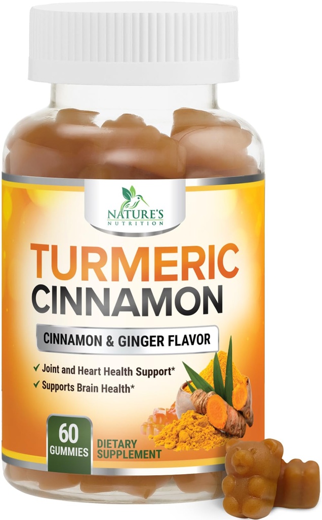 Gurkemeje supplement Gummies - 95% Curcuminoider med gurkemeje, Sort peber til bedste absorption, Nature 's Vegan fælles støtte, non-GMO, Gluten Free, Tasty Cinnamon Flavor - 60 Gummies
