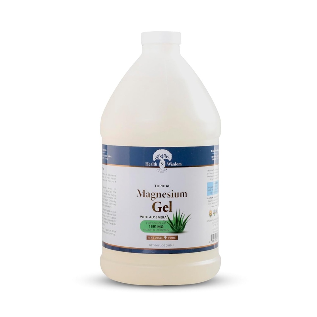 Sundhed og Visdom Pure Magnesium Gel med Seaweed Extract og Aloe Vera - Topical Muscle & Joint Relief- Natural og Pure Skin & Scalp Moisturizing - Forbedret absorption - 64 Fl oz