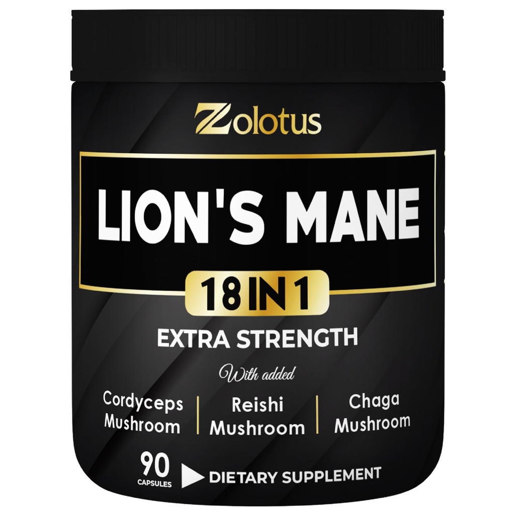Zolotus Lions Mane Mushroom Complex kapsler med Cordeyceps, Elderberry, Ginkgo Biloba, Bacopa - 90 kapsler