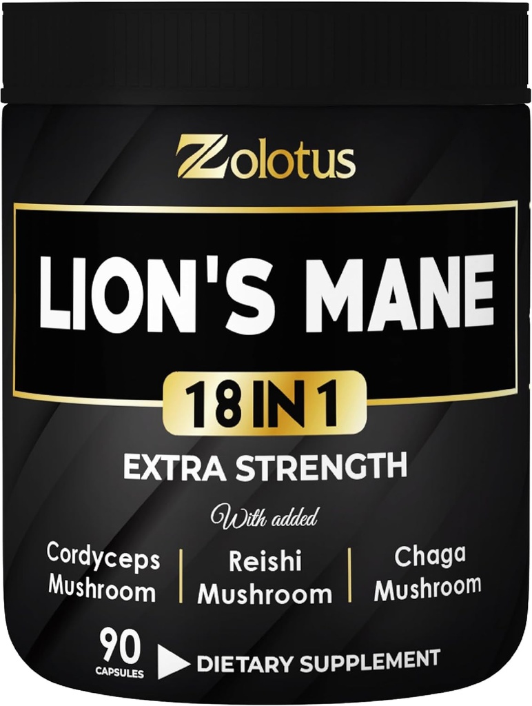 Zolotus Lions Mane Mushroom Complex kapsler med Cordeyceps, Elderberry, Ginkgo Biloba, Bacopa - 90 kapsler