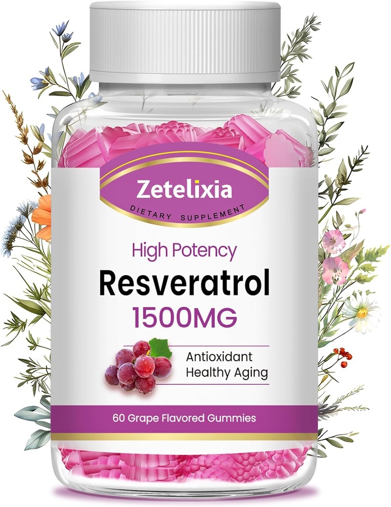 Sugar Free Resveratrol Gummies - High Renhed Resveratrol supplement til antioxidant, sund aldring, hud, hjerne, organisk - 60 Gummies
