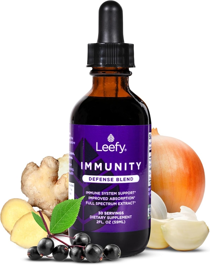 Leefy Organics Immunity Defense Blend - Organisk immunforsvar Support, Hurtig Absorbing Immunitet Supplement, Immunboostere til voksne, Immunboost, Immunsystem Booster, Immunitet Booster - 2 Oz