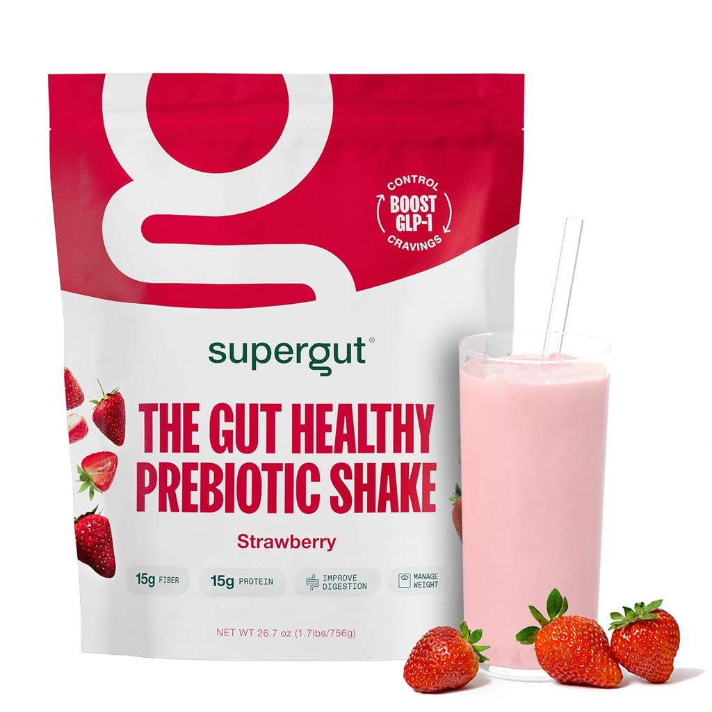 Supergut Prebiotic Shakes - 124; Meal Erstatning - 124; Boost GLP-1 - 124; High Protein - og Fiber - 124; Ingen tilsat sukker - 124; Keto Food, Meal, Snack (Jordbær, 14 portioner)