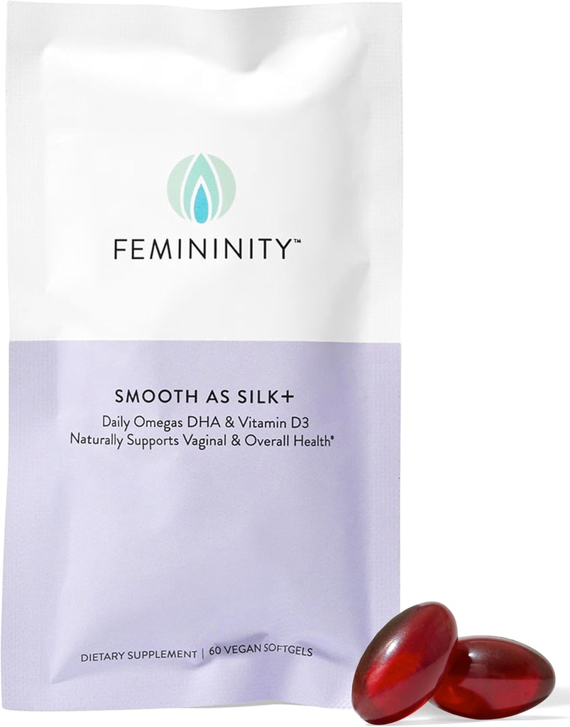 Femininitet Glat som Silk + 30- Day Refill for Vaginal Tørhed (60 Softels) - Blend of Sea Buckthorn Oil, Vitamin D3 og Plant- Based Omega-3 DHA
