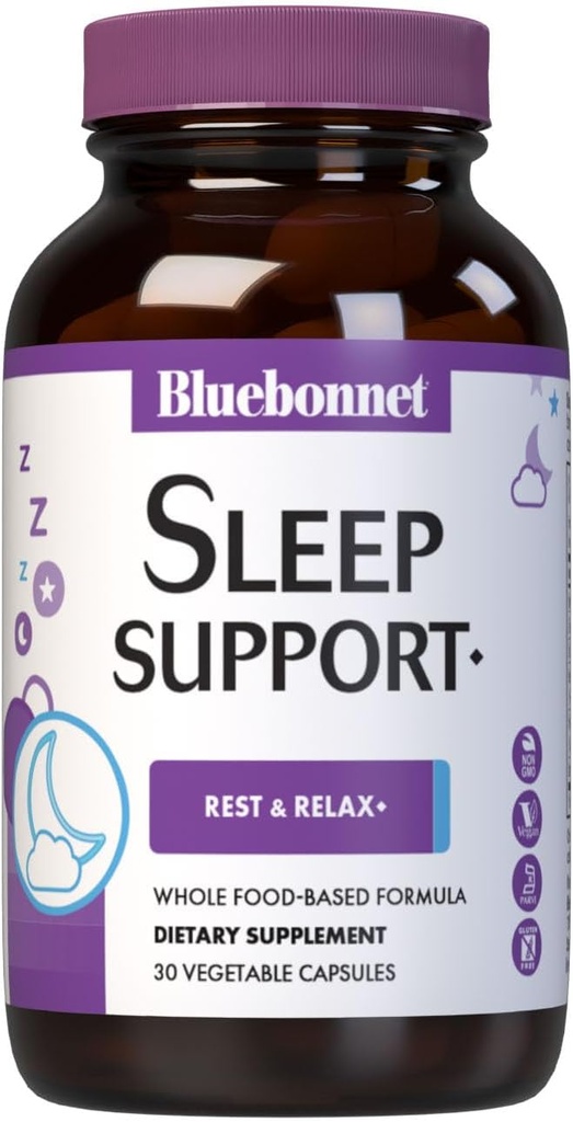Bluebonnet Nutrition Targeted Choice Sleep Support, Rest & Relaxation Whole Food-Based Formula, Soy-Free, Gluten-Free, Kosher, Non-GMO, Dairy-Free, Vegan, 30 Vegetable Capsules