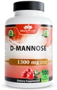 NaturaLife Labs Organic D- Mannose 1300 mg med Organic Cranberry Extract 100 mg per servering - 100 kapsler - Non- GMO, Gluten- Free, Vegan